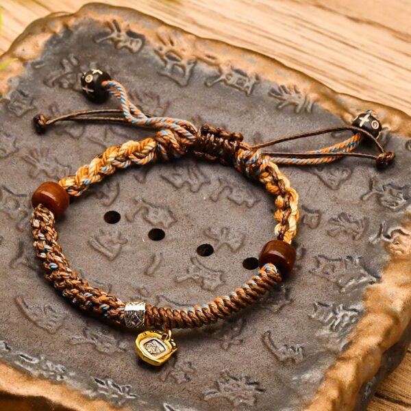 Handmade Tibetan Zakiram Goddess Of Wealth Wood Protection Braided Bracelet - 图片 7