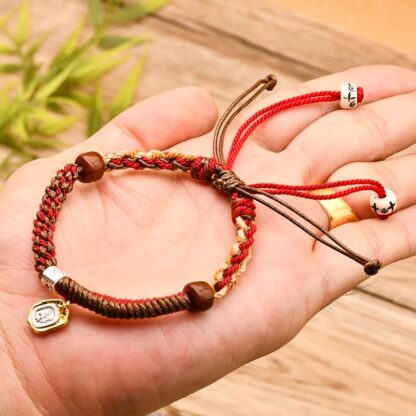 Handmade Tibetan Zakiram Goddess Of Wealth Wood Protection Braided Bracelet - 图片 9