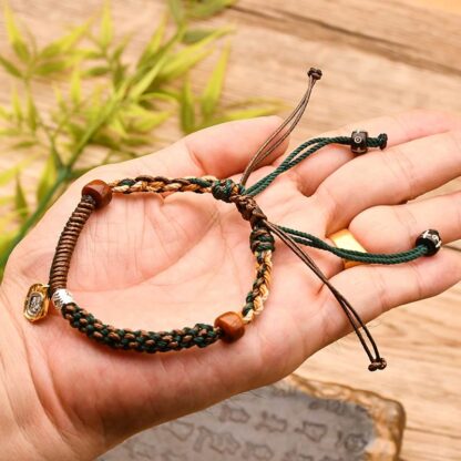 Handmade Tibetan Zakiram Goddess Of Wealth Wood Protection Braided Bracelet - 图片 4