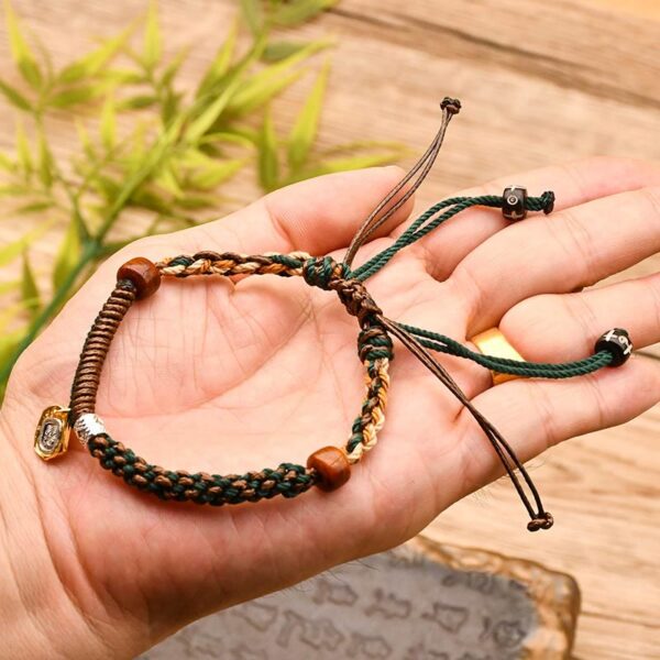 Handmade Tibetan Zakiram Goddess Of Wealth Wood Protection Braided Bracelet - 图片 4