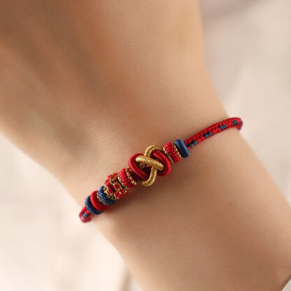 Handcrafted Peach Blossom Peace Knot Colorful Rope Adjustable Bracelet - 图片 3