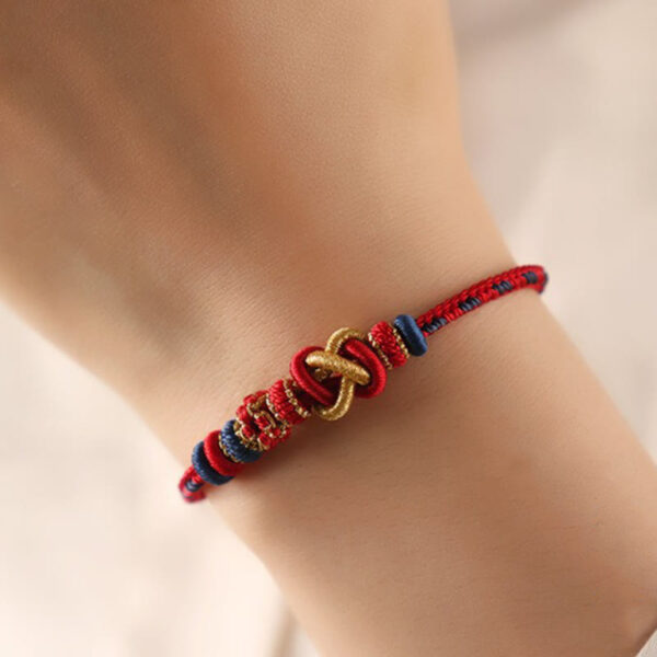 Handcrafted Peach Blossom Peace Knot Colorful Rope Adjustable Bracelet - 图片 3