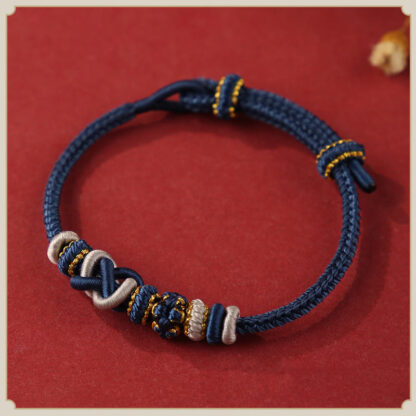 Handcrafted Peach Blossom Peace Knot Colorful Rope Adjustable Bracelet - 图片 7