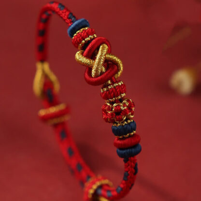 Handcrafted Peach Blossom Peace Knot Colorful Rope Adjustable Bracelet - 图片 2