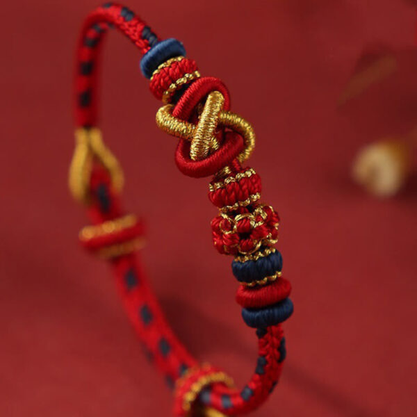 Handcrafted Peach Blossom Peace Knot Colorful Rope Adjustable Bracelet - 图片 2