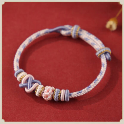 Handcrafted Peach Blossom Peace Knot Colorful Rope Adjustable Bracelet - 图片 10
