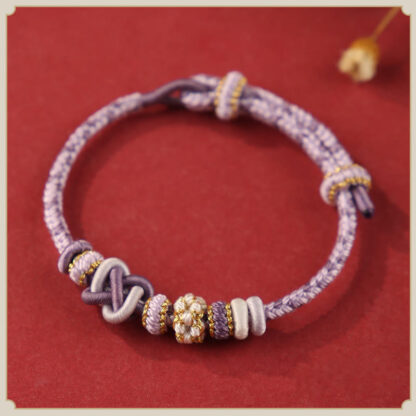 Handcrafted Peach Blossom Peace Knot Colorful Rope Adjustable Bracelet - 图片 11