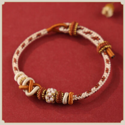 Handcrafted Peach Blossom Peace Knot Colorful Rope Adjustable Bracelet - 图片 8