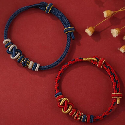 Handcrafted Peach Blossom Peace Knot Colorful Rope Adjustable Bracelet - 图片 13
