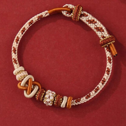 Handcrafted Peach Blossom Peace Knot Colorful Rope Adjustable Bracelet - 图片 9