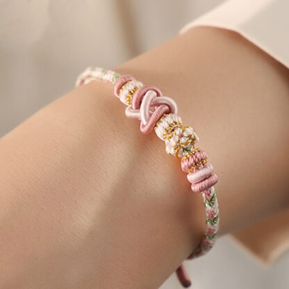 Handcrafted Peach Blossom Peace Knot Colorful Rope Adjustable Bracelet - 图片 6