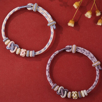 Handcrafted Peach Blossom Peace Knot Colorful Rope Adjustable Bracelet - 图片 12