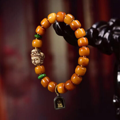 Natural Tibetan Camel Bone Barrel Beads Buddha Head Luck Protection Bracelet - 图片 3
