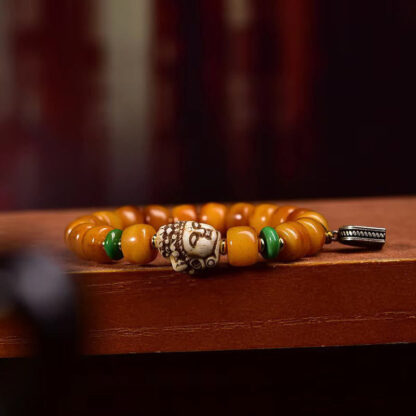 Natural Tibetan Camel Bone Barrel Beads Buddha Head Luck Protection Bracelet - 图片 4