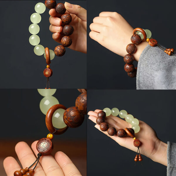 Sappan Wood Engraving Pixiu Fu Character Cure Bracelet - 图片 6