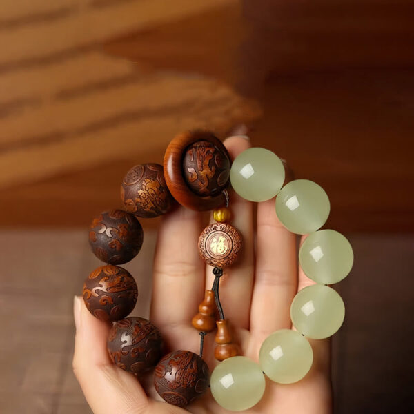 Sappan Wood Engraving Pixiu Fu Character Cure Bracelet