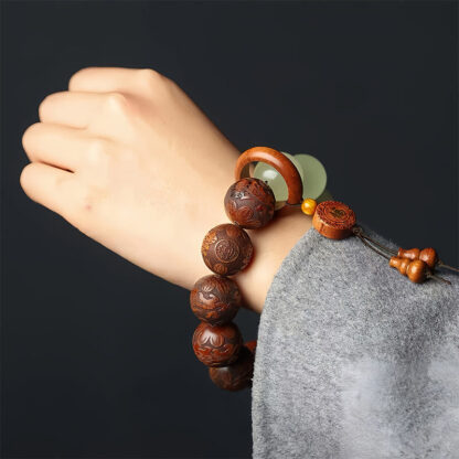 Sappan Wood Engraving Pixiu Fu Character Cure Bracelet - 图片 3
