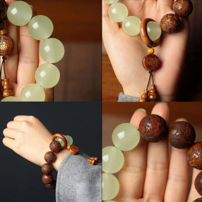 Sappan Wood Engraving Pixiu Fu Character Cure Bracelet - 图片 5