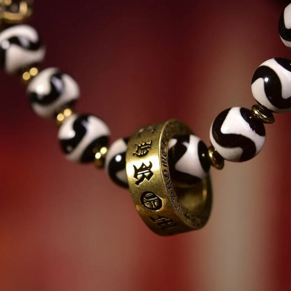Vintage Tibetan Dzi Bead Om Mani Padme Hum Blessings Bracelet - 图片 5