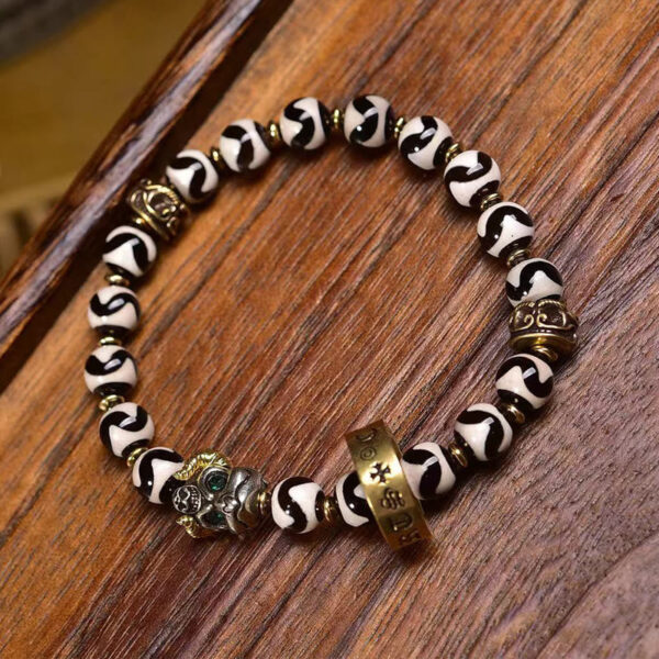 Vintage Tibetan Dzi Bead Om Mani Padme Hum Blessings Bracelet - 图片 2