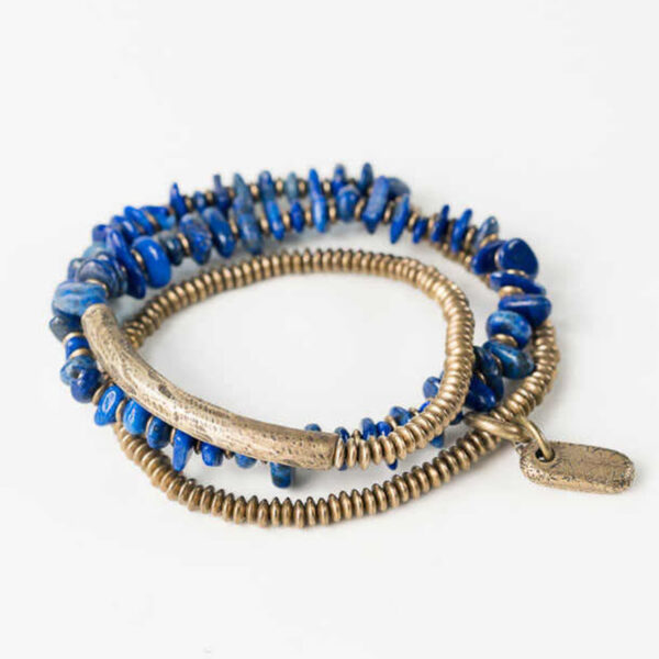 Irregular Shape Triple Wrap Lazurite Balance Bracelet - 图片 4