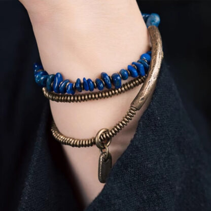 Irregular Shape Triple Wrap Lazurite Balance Bracelet - 图片 10