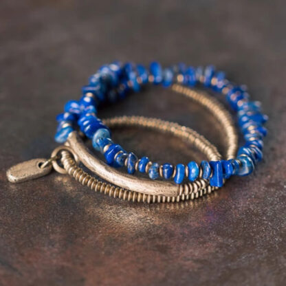 Irregular Shape Triple Wrap Lazurite Balance Bracelet - 图片 2