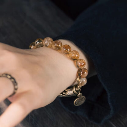 Daily Retro 10mm Citrine Beads Protection Bracelet - 图片 14