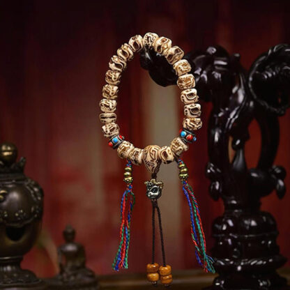 Tibetan Camel Bone Garuda Carved Protection Tassel Bracelet - 图片 3