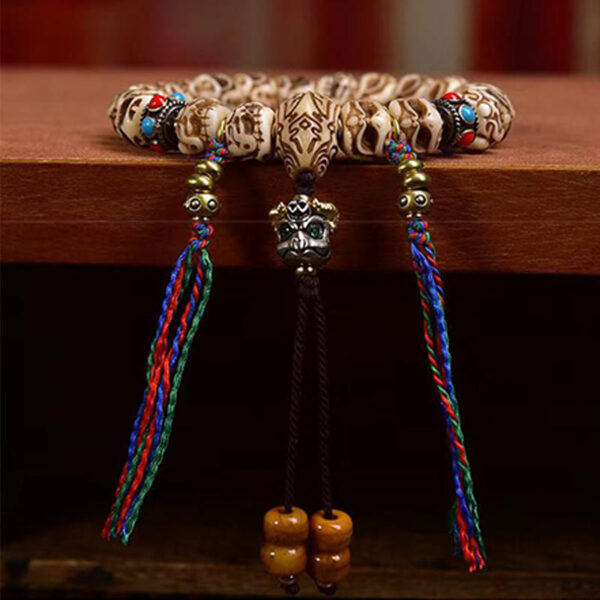 Tibetan Camel Bone Garuda Carved Protection Tassel Bracelet - 图片 5