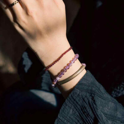 Retro 6mm Amethyst 4mm Garnet Multilayer Balance Bracelet - 图片 12
