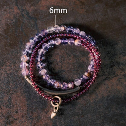 Retro 6mm Amethyst 4mm Garnet Multilayer Balance Bracelet - 图片 8