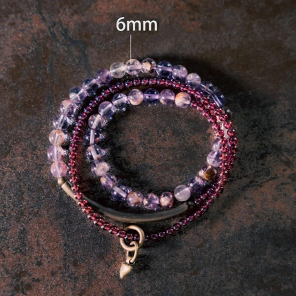 Retro 6mm Amethyst 4mm Garnet Multilayer Balance Bracelet - 图片 8