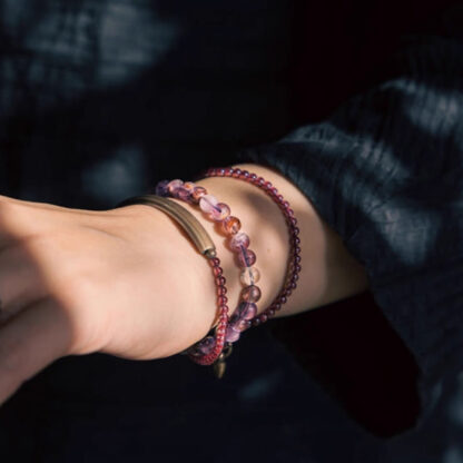 Retro 6mm Amethyst 4mm Garnet Multilayer Balance Bracelet - 图片 14