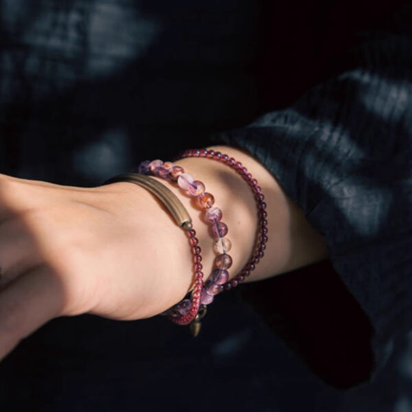 Retro 6mm Amethyst 4mm Garnet Multilayer Balance Bracelet - 图片 14
