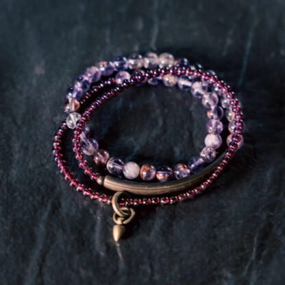Retro 6mm Amethyst 4mm Garnet Multilayer Balance Bracelet - 图片 2