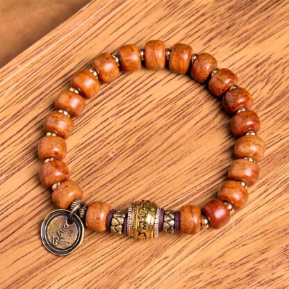 Natural Tibetan Camel Bone Barrel Beads OM Sanskrit Luck Protection Bracelet - 图片 3