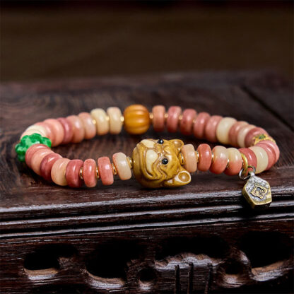 Natural Tibetan Camel Bone Purple Blood Beads Pug Luck Bracelet - 图片 6