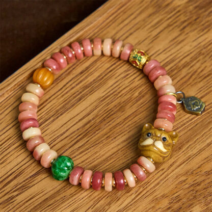 Natural Tibetan Camel Bone Purple Blood Beads Pug Luck Bracelet - 图片 2