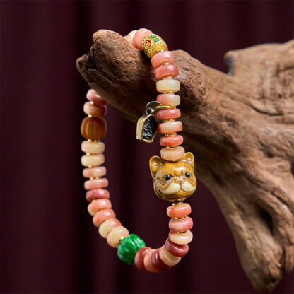 Natural Tibetan Camel Bone Purple Blood Beads Pug Luck Bracelet - 图片 4