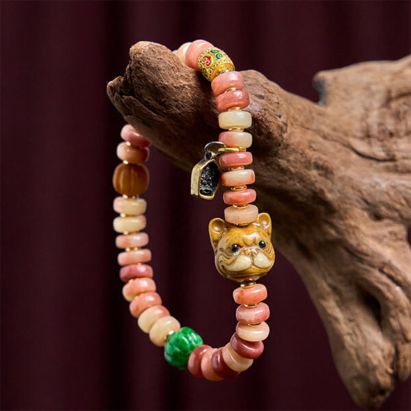 Natural Tibetan Camel Bone Purple Blood Beads Pug Luck Bracelet - 图片 4