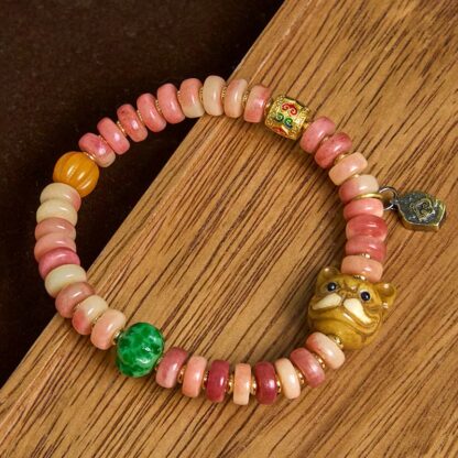 Natural Tibetan Camel Bone Purple Blood Beads Pug Luck Bracelet - 图片 3