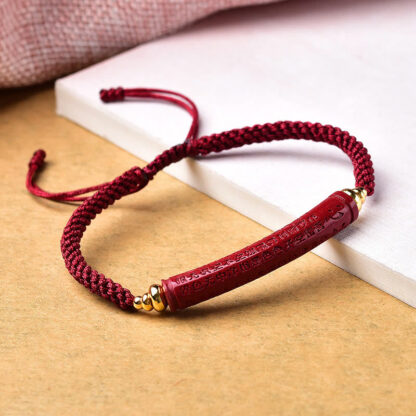 Handmade Cinnabar Om Mani Padme Hum Heart Sutra Blessing Braided Bracelet - 图片 4