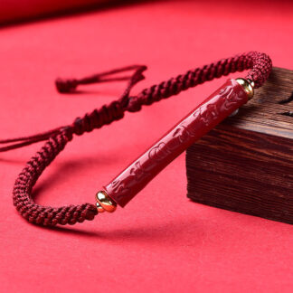 Handmade Cinnabar Om Mani Padme Hum Heart Sutra Blessing Braided Bracelet