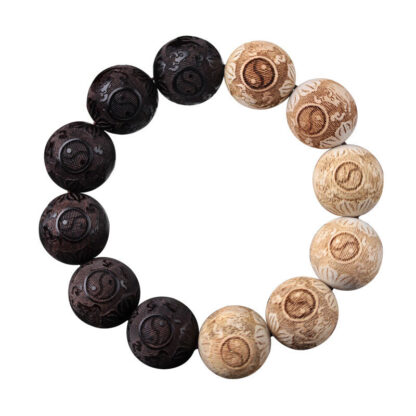 Ebony Wood Camphor Wood Yin Yang Ox Engraved Peace Bracelet - 图片 10