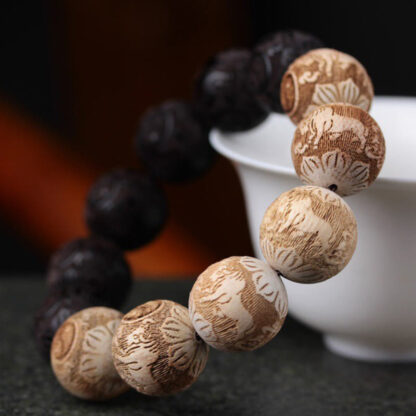 Ebony Wood Camphor Wood Yin Yang Ox Engraved Peace Bracelet - 图片 2