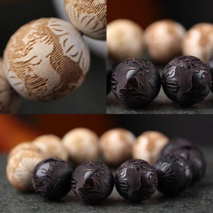 Ebony Wood Camphor Wood Yin Yang Ox Engraved Peace Bracelet - 图片 6