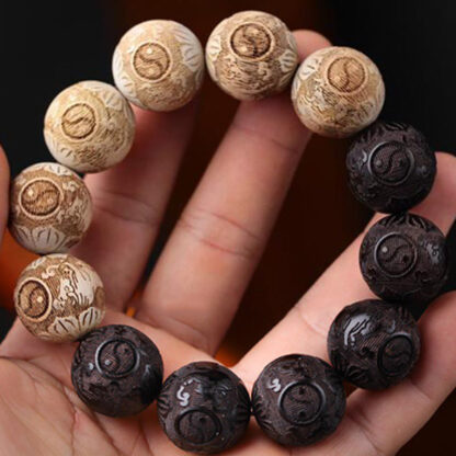 Ebony Wood Camphor Wood Yin Yang Ox Engraved Peace Bracelet - 图片 4