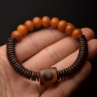 Tibetan Bodhi Seed Dzi Bead Coconut Shell Wisdom Bracelet