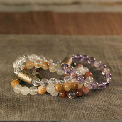 White Crystal Red Hematoid Quartz Gold Rutilated Quartz Purple Phantom Protection Bracelet - 图片 31